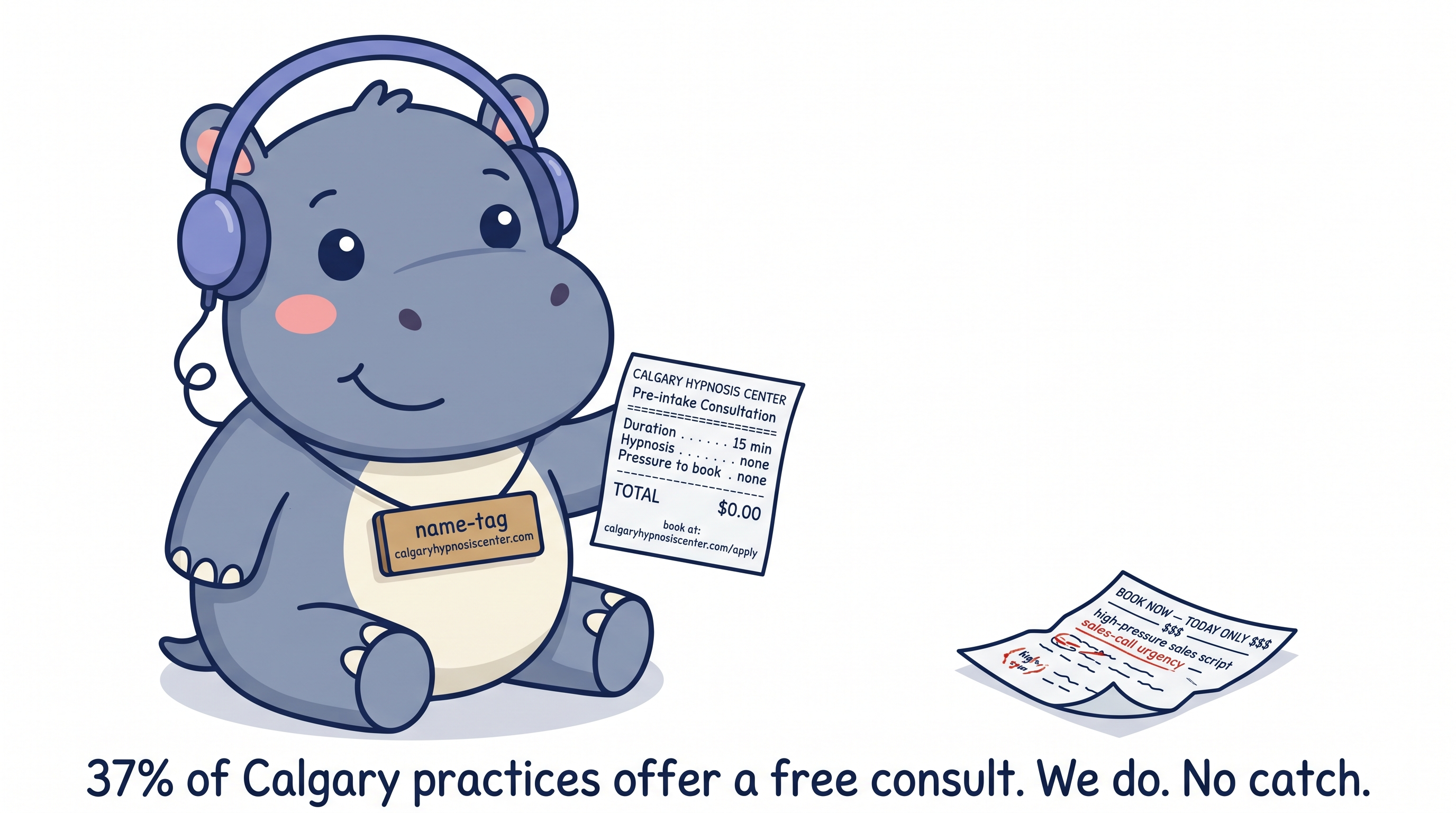 Free 15-minute Calgary hypnotherapy consult receipt at zero dollars