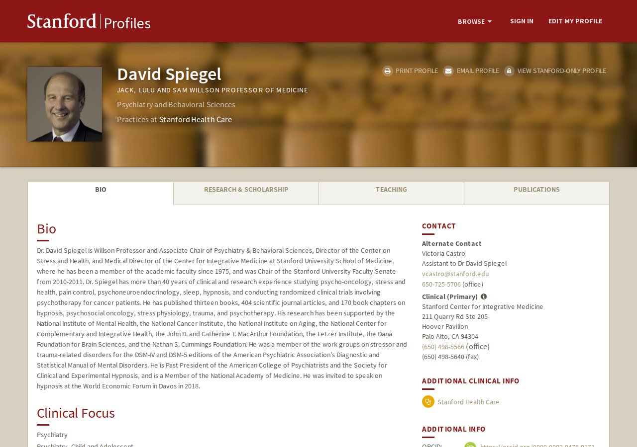 Dr. David Spiegel's Stanford Profiles faculty page