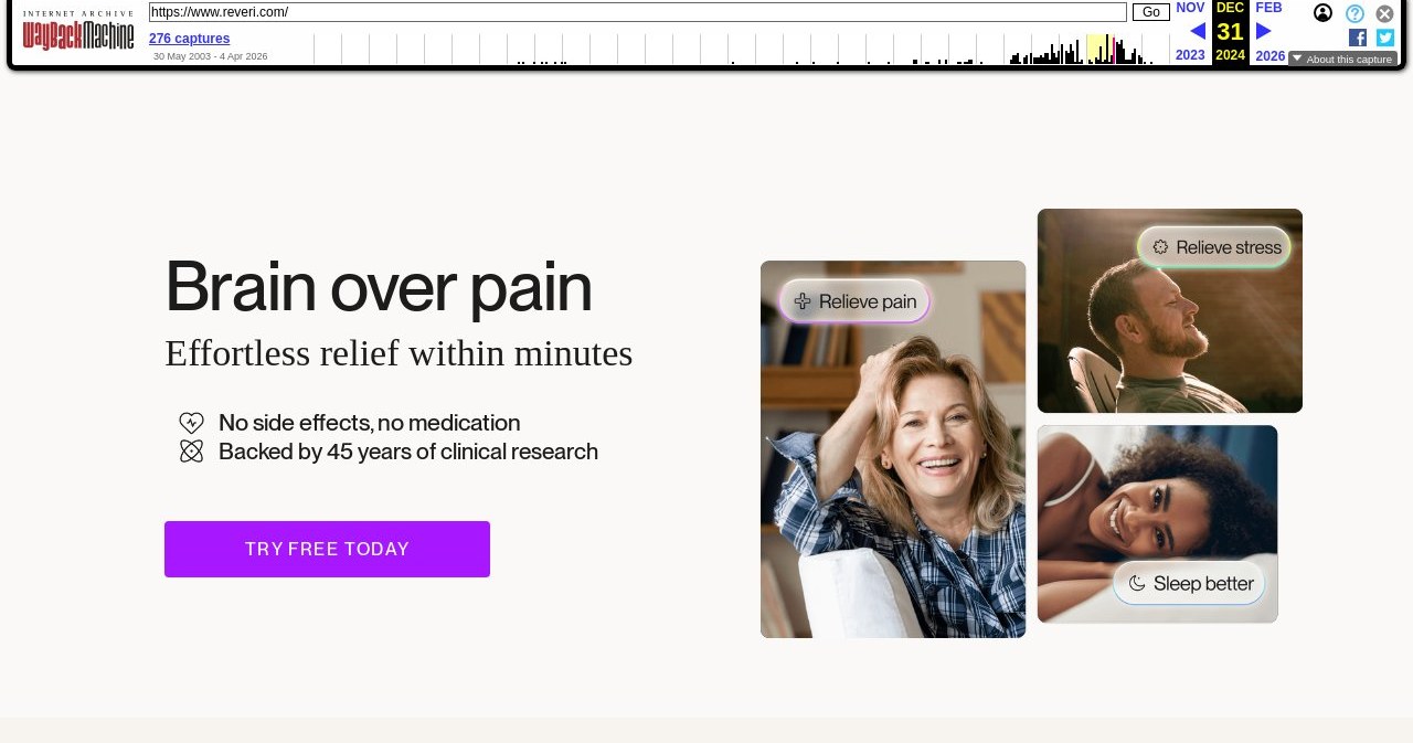Reveri.com homepage, archived by the Wayback Machine, December 2024